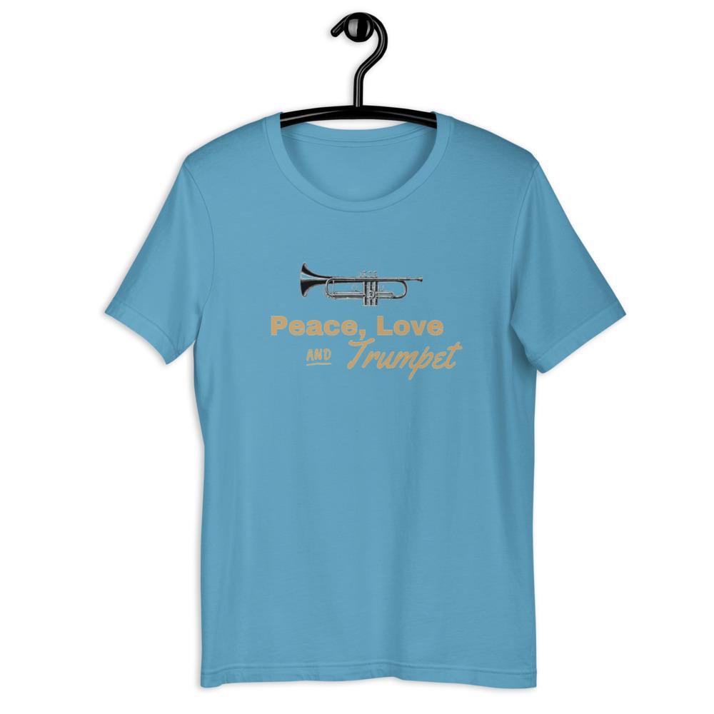 Peace, Love and Trumpet T-Shirt - Music Gifts Depot