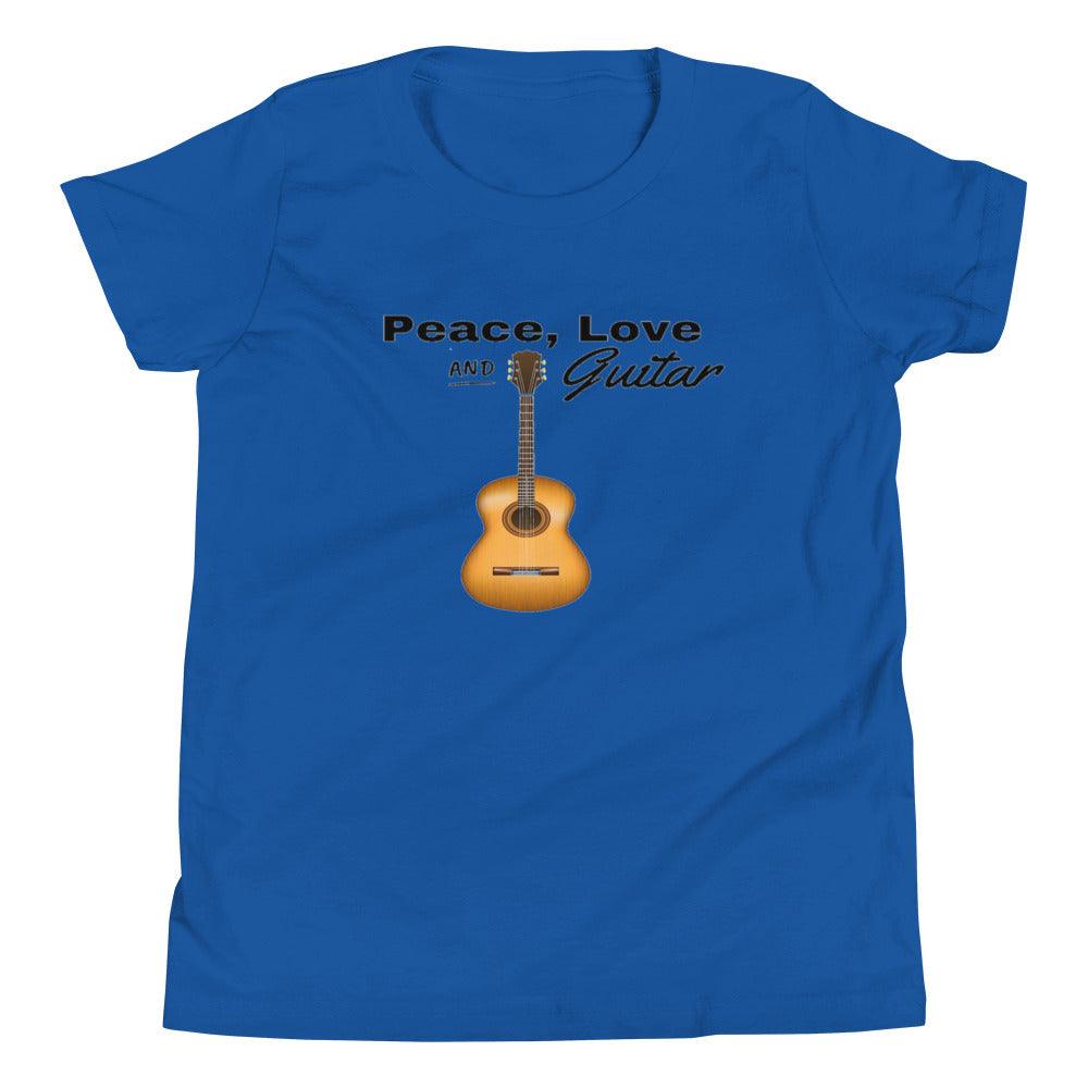 Peace Love Guitar Youth Kids T-Shirt - Music Gifts Depot