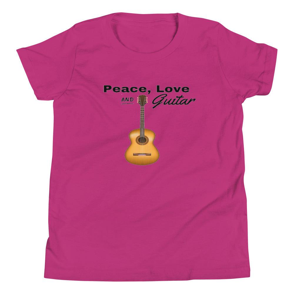 Peace Love Guitar Youth Kids T-Shirt - Music Gifts Depot