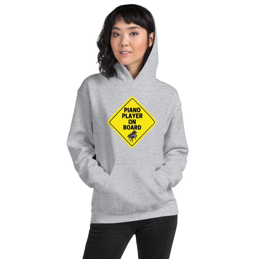 Piano Player On Board Hoodie - Music Gifts Depot