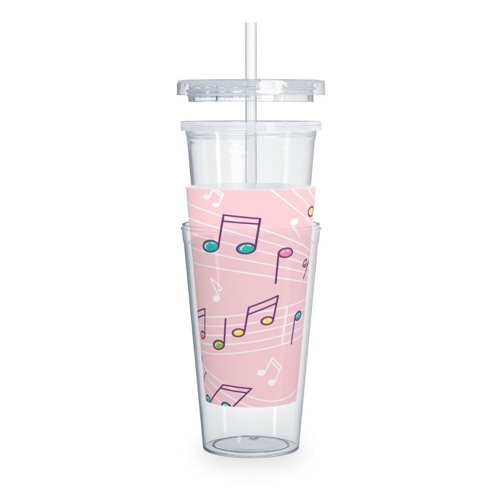Pink Music Note Plastic Tumbler with Straw - Music Gifts Depot
