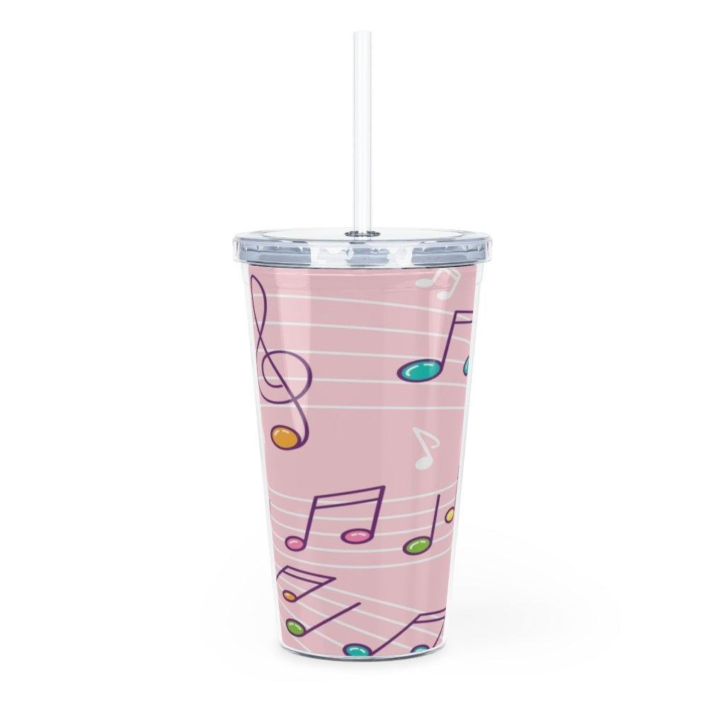 Pink Music Note Plastic Tumbler with Straw - Music Gifts Depot