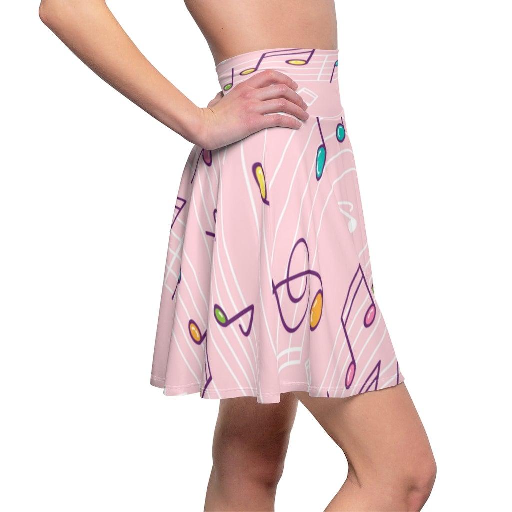 Pink Music Note Women's Skater Skirt - Music Gifts Depot