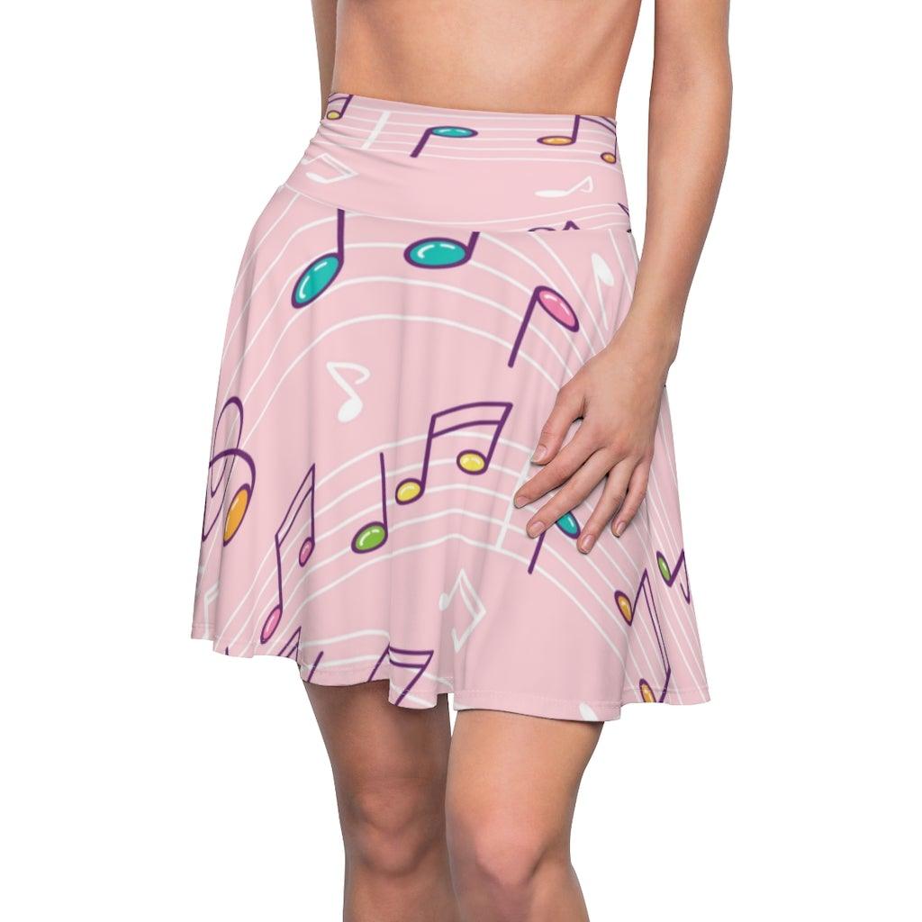 Pink Music Note Women's Skater Skirt - Music Gifts Depot