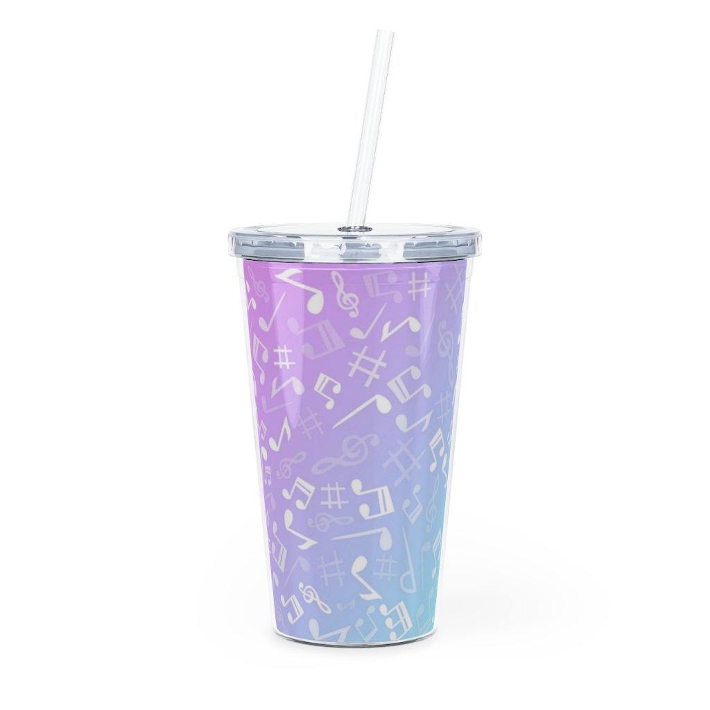 Purple and Blue Music Note Plastic Tumbler with Straw - Music Gifts Depot