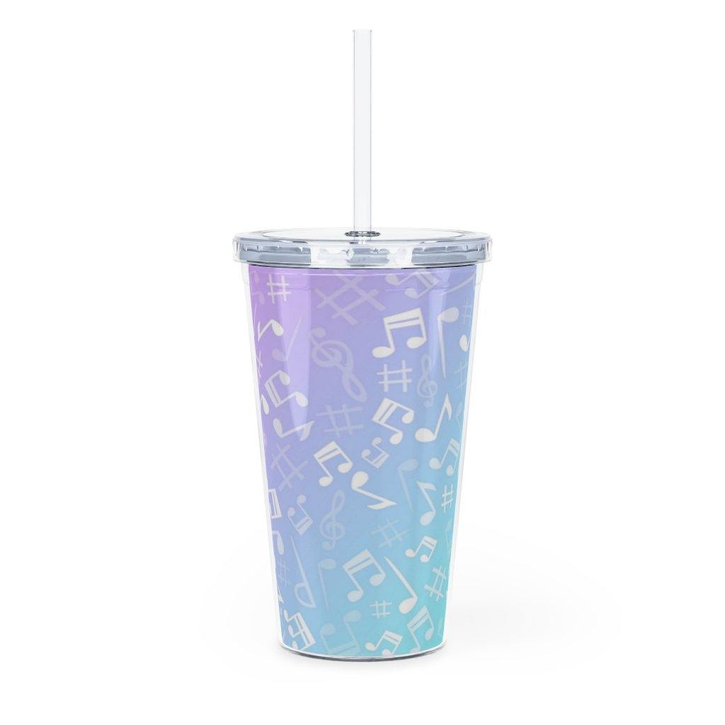 Purple and Blue Music Note Plastic Tumbler with Straw - Music Gifts Depot