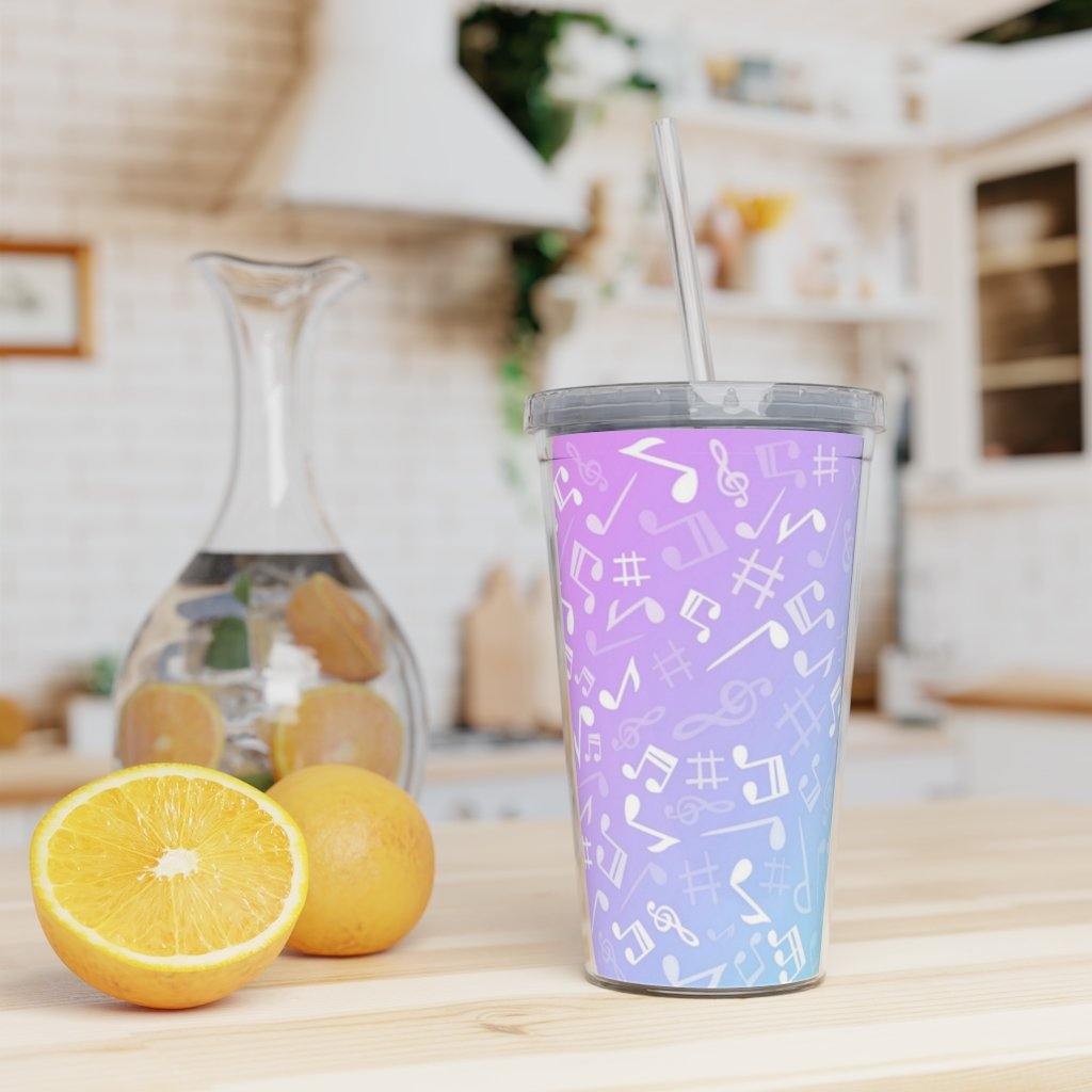Purple and Blue Music Note Plastic Tumbler with Straw - Music Gifts Depot