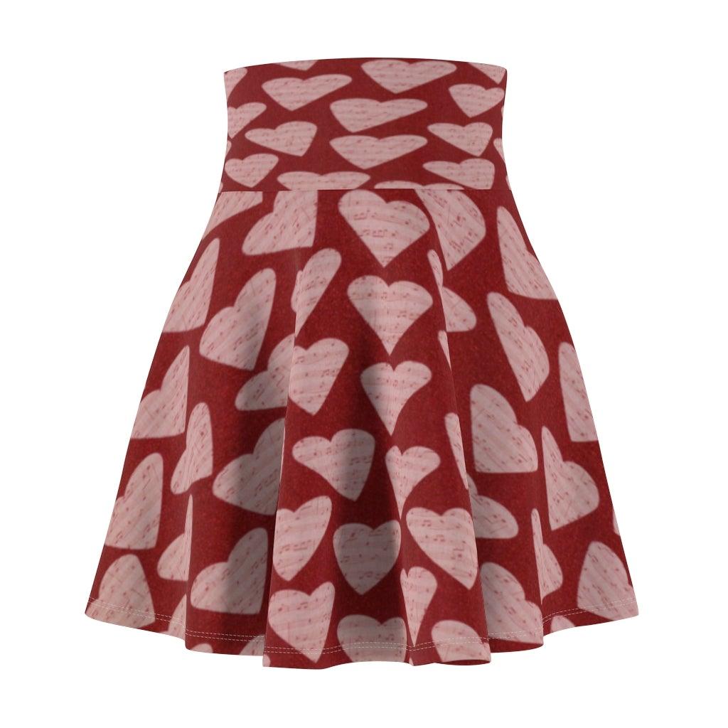 Red Music Note Heart Women's Skater Skirt - Music Gifts Depot