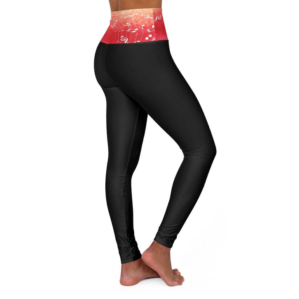 Red Music Note High Waisted Yoga Leggings - Music Gifts Depot