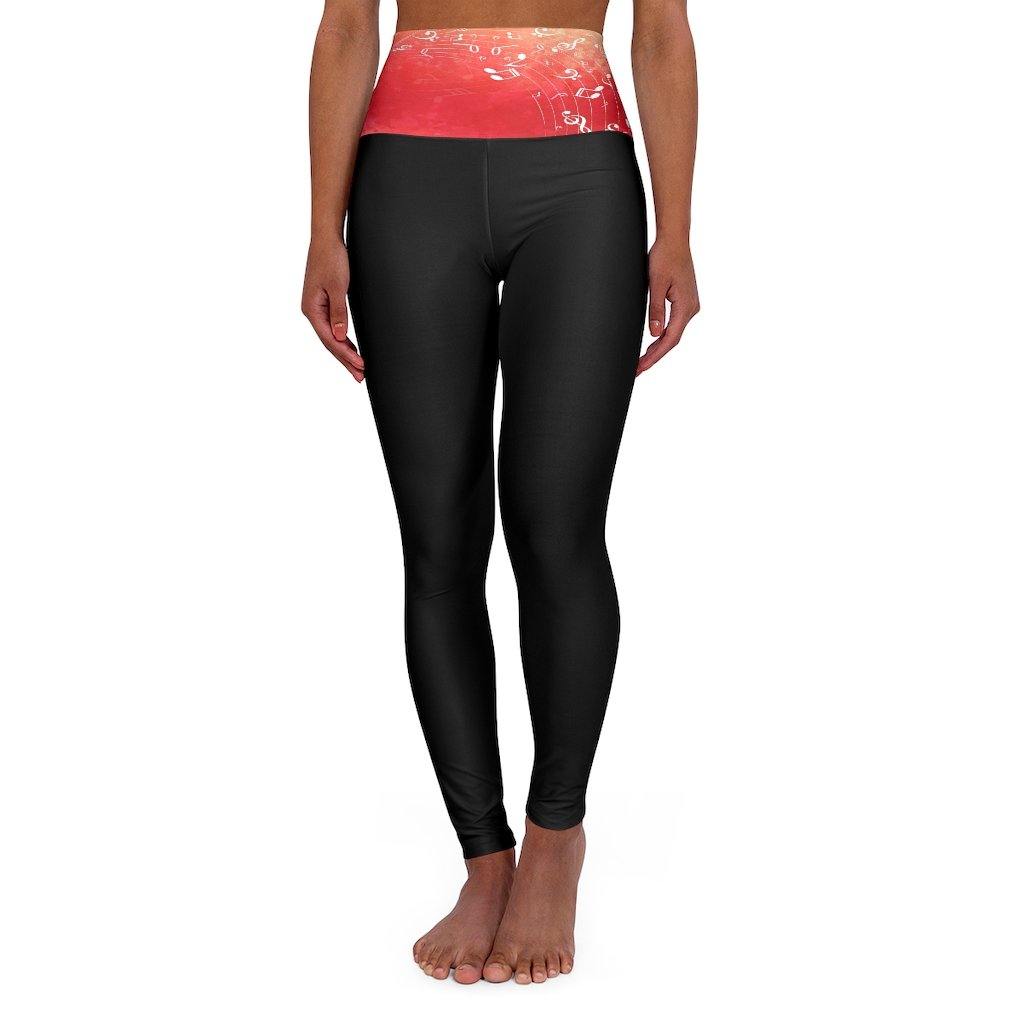 Red Music Note High Waisted Yoga Leggings - Music Gifts Depot