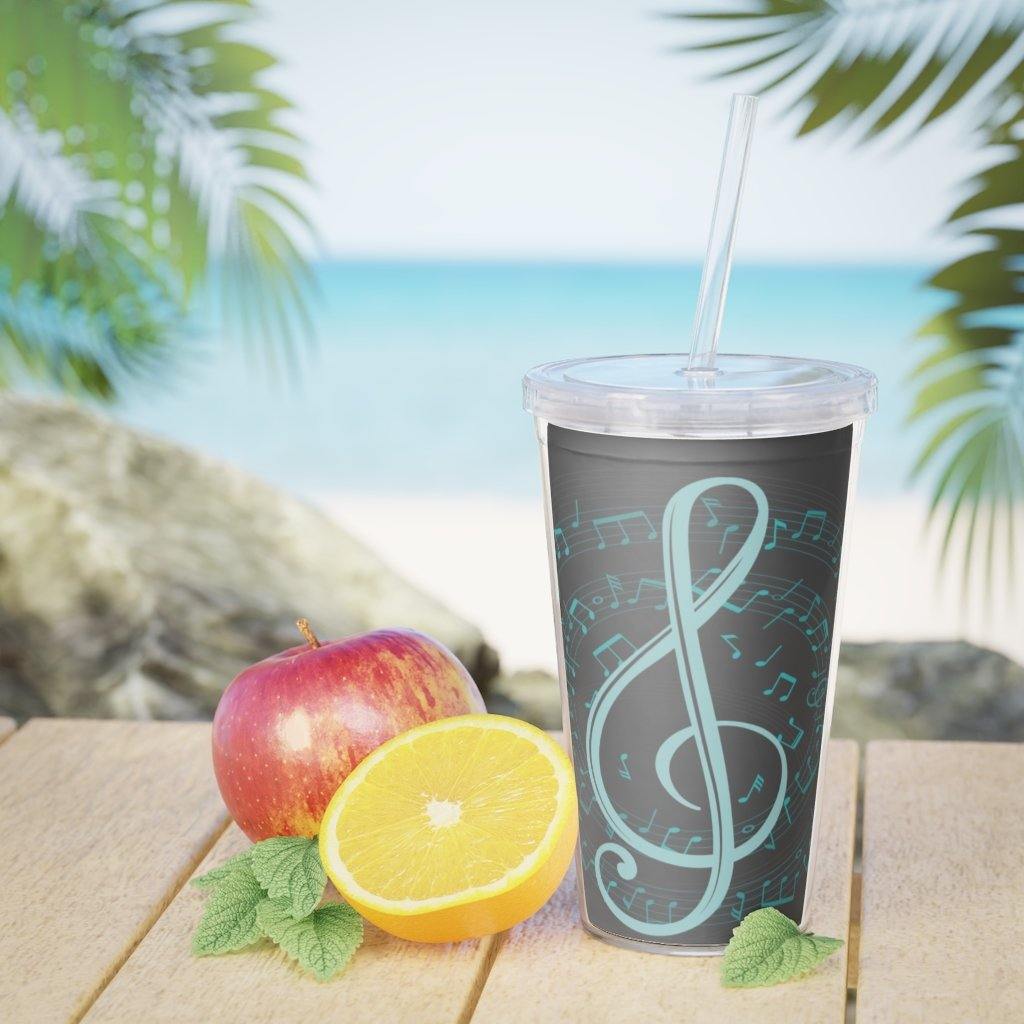 Treble Clef Plastic Tumbler with Straw - Music Gifts Depot