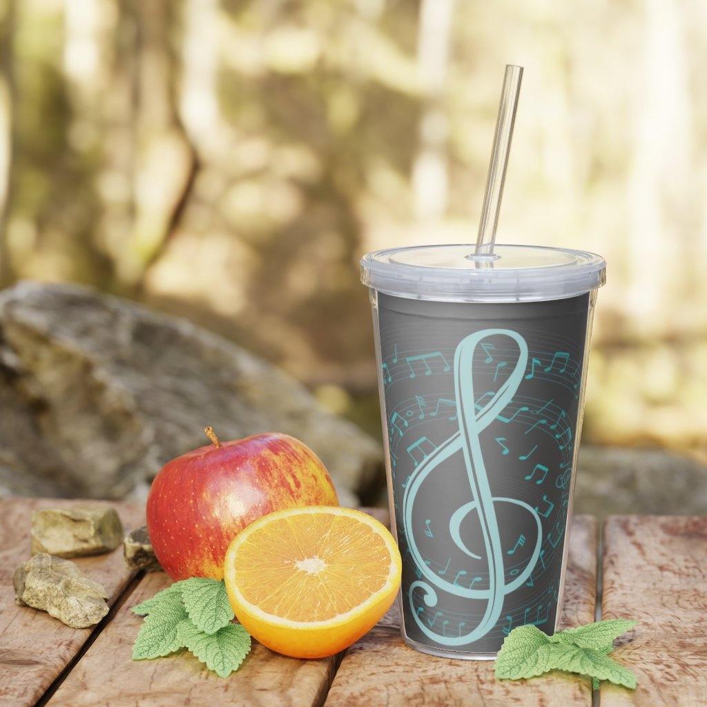 Treble Clef Plastic Tumbler with Straw - Music Gifts Depot