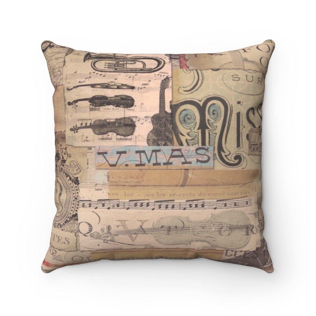Vintage Music Square Pillow - Music Gifts Depot